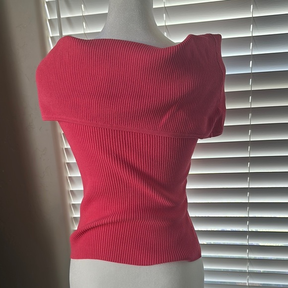 Cache Pink Off-the-Shoulder Sweater Ribbed Knit - Picture 7 of 7